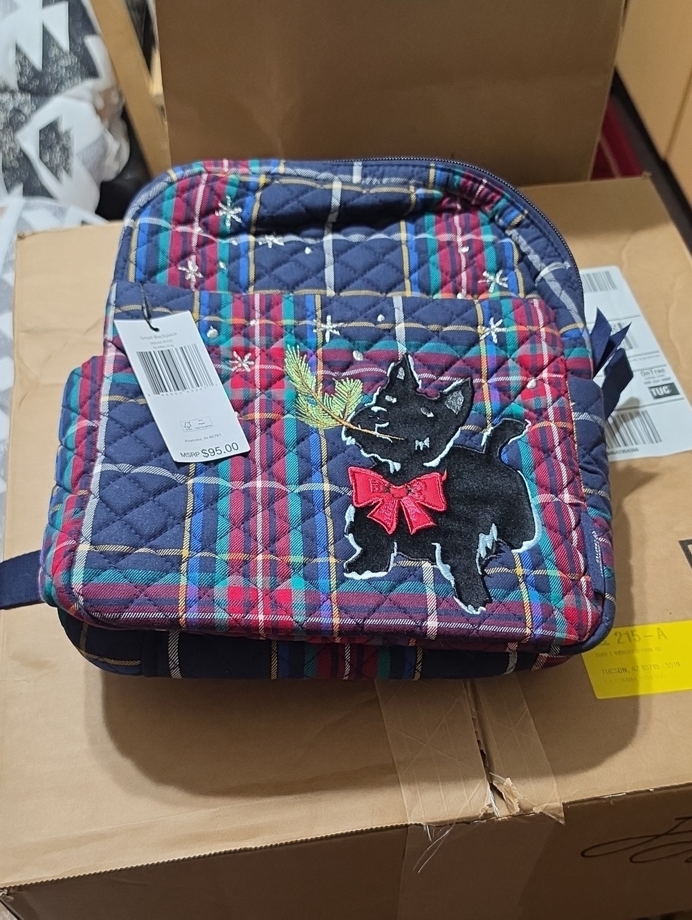 Vera Backpack with Scottie Dog Patch - Navy & Red